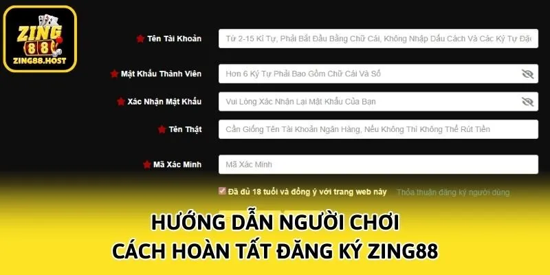 Hướng dẫn người chơi cách hoàn tất đăng ký Zing88